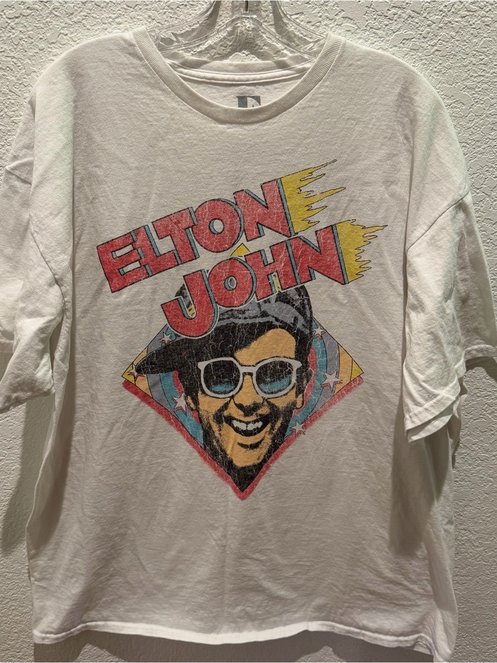 White Graphic Elton John Tribute Tee - Men's Shirt